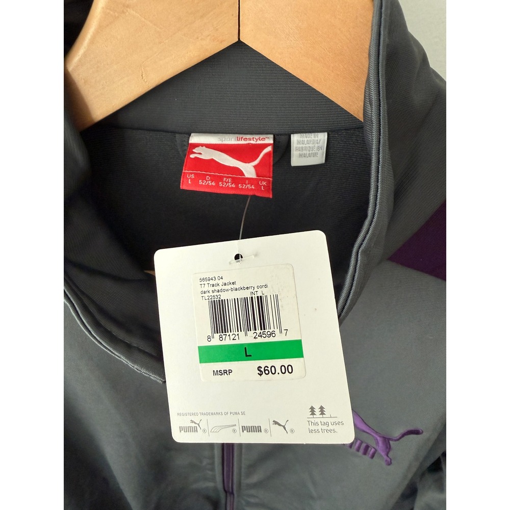 Puma T7 Track Jacket Mens Large Dark Shadow Gray Purple Full Zip NEW NWT - Picture 4 of 8